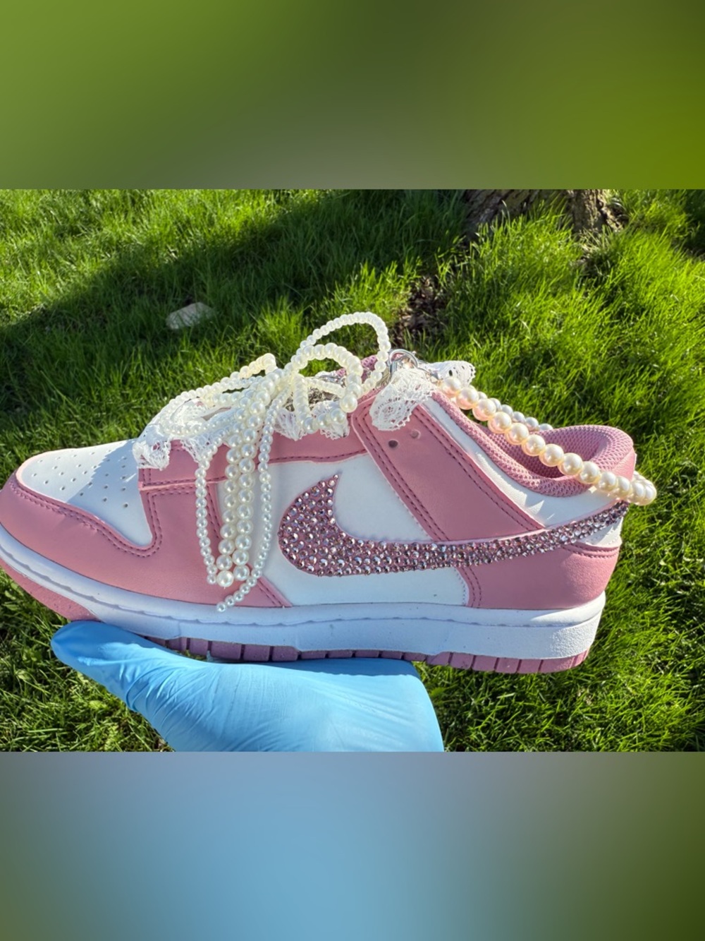 Custom Nike Dunk Low Next Nature Pink and White ‘Pink Diamonds and Pearls’